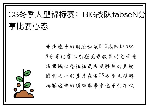 CS冬季大型锦标赛：BIG战队tabseN分享比赛心态