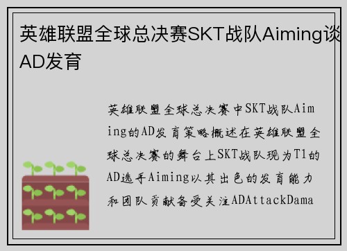 英雄联盟全球总决赛SKT战队Aiming谈AD发育